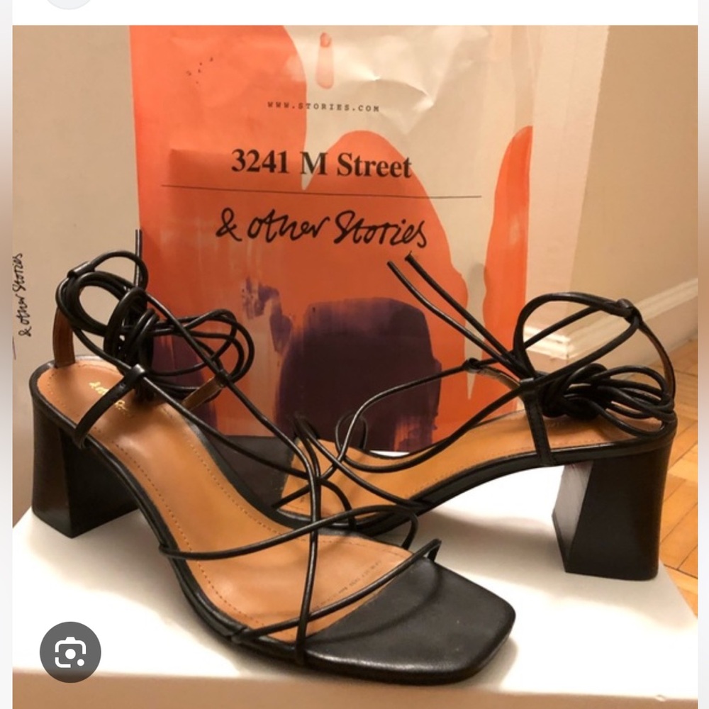 Black Lace-Up Leather Heels
